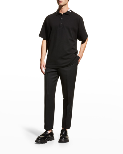 Shop Alexander Mcqueen Men's Oversized Graffiti-collar Polo Shirt In Black