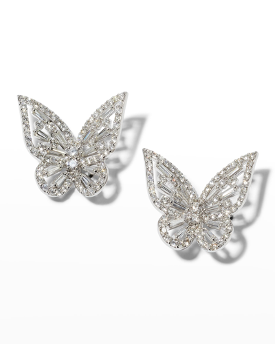 Shop Alexander Laut White Gold Baguette And Round Diamond Butterfly Earrings