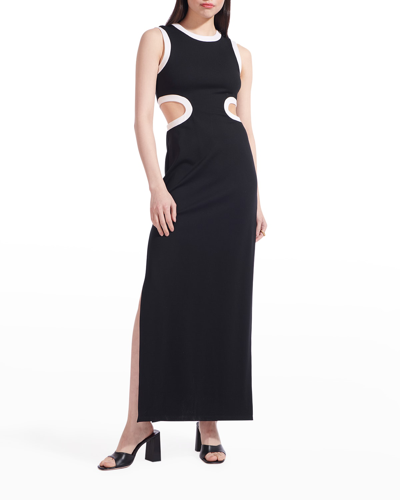 Shop Staud Dolce Sleeveless Long Cutout-waist Slit Dress In Black