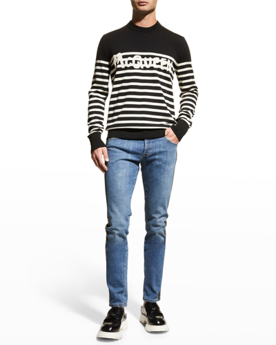 Shop Alexander Mcqueen Men's Logo Stripe Sweater In Nero/nero-