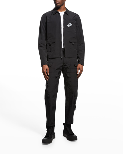 Shop Lotto Italia Men's Full-zip Nylon Overshirt In Black