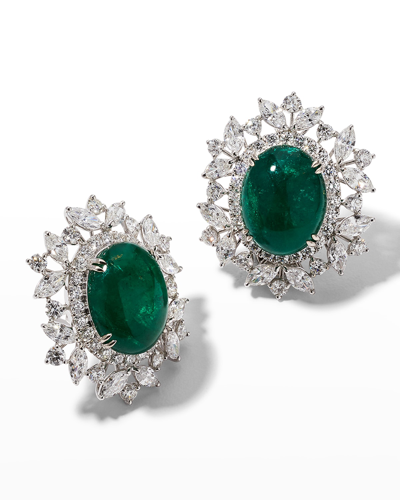 Shop Alexander Laut White Gold Oval Zambian Emerald And Diamond Earrings