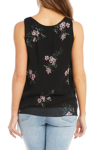 Karen Kane Floral Print Side Tie Top In Black Floral