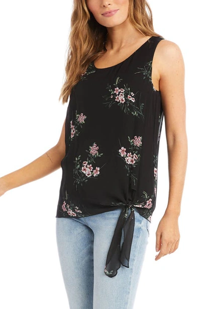 Karen Kane Floral Print Side Tie Top In Black Floral