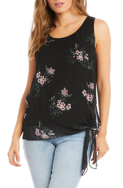Karen Kane Floral Print Side Tie Top In Black Floral
