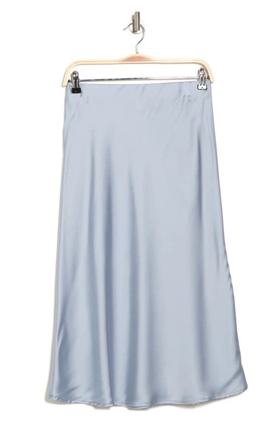 Shop Renee C Solid Satin Midi Skirt In Steel Blue