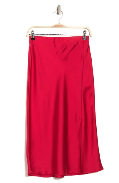 Shop Renee C Satin Slit Midi Skirt In Red