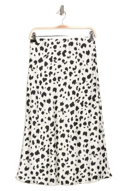 Shop Renee C Cheetah Print Satin Midi Skirt In Ivory