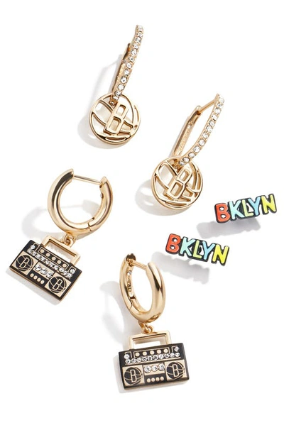 Shop Baublebar Brooklyn Nets Logo Earrings Set In Gold
