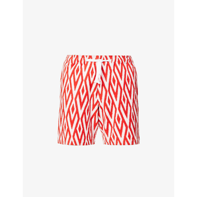 Shop Orlebar Brown Trevone Graphic-print Mid-rise Cotton-blend Shorts In Summer Red/white Sand