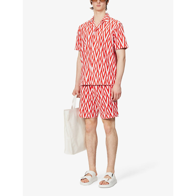 Shop Orlebar Brown Trevone Graphic-print Mid-rise Cotton-blend Shorts In Summer Red/white Sand