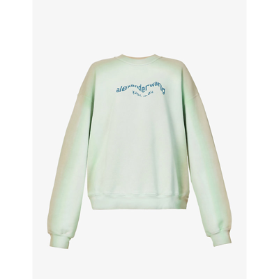 Shop Alexander Wang Brand-print Tie-dyed Relaxed-fit Cotton Sweatshirt In Mint