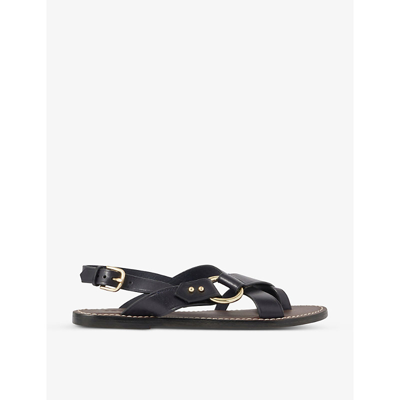 Shop Soeur Florence Gold-toned Leather Sandals In Navy