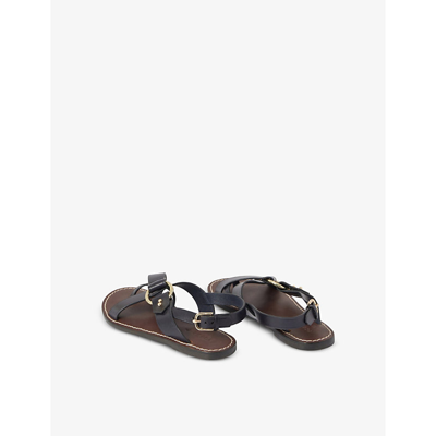 Shop Soeur Florence Gold-toned Leather Sandals In Navy