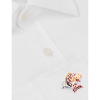 Babette Wasserman London Fish And Conch Rhodium-plated Brass And Enamel Cufflinks In Red