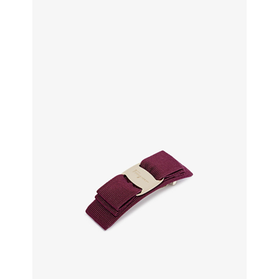 Shop Ferragamo Vara Woven Hair Clip In Melagrana