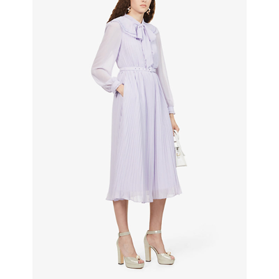 Shop Self-portrait Broderie Collar Chiffon Woven Midi Dress In Lilac