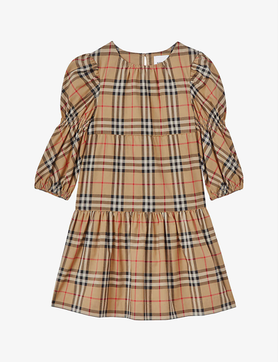 Shop Burberry Girls Archive Beige Ip Chk Kids Shirley Vintage Check-print Stretch-cotton Dress 4-14 Years