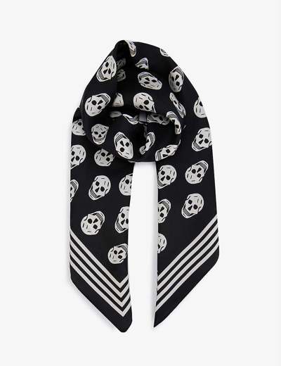 Shop Alexander Mcqueen Biker Skull-print Silk Scarf In Black/ivory