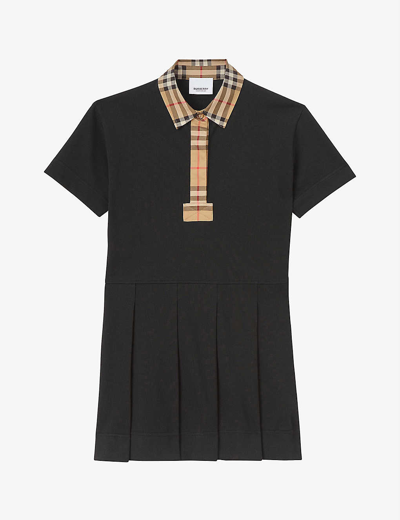 Shop Burberry Sigrid Vintage Check-print Polo Shirt Stretch-cotton Dress 3-14 Years In Black