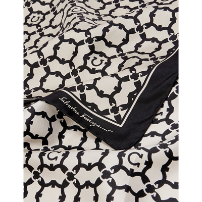 Shop Ferragamo Logo-print Silk Scarf In Bone/black