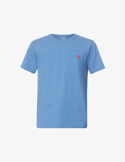 Shop Polo Ralph Lauren Logo-embroidered Cotton-jersey T-shirt In Delta Blue
