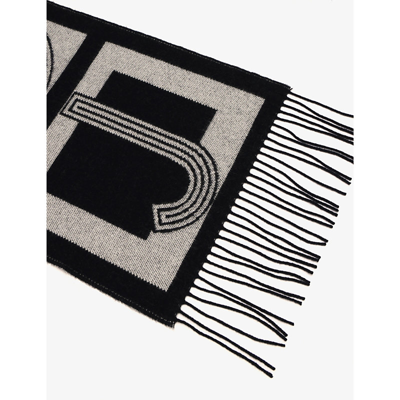 Shop Joseph Alphabet Wool And Cashmere-blend Scarf In Black/ivory