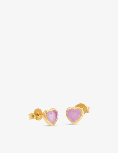 Shop Missoma Jelly Heart 18ct Recycled Yellow Gold-plated Vermeil Sterling-silver And Quartz Stud Earrings In Purple