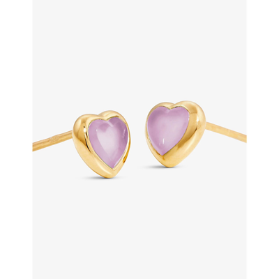 Shop Missoma Jelly Heart 18ct Recycled Yellow Gold-plated Vermeil Sterling-silver And Quartz Stud Earrings In Purple