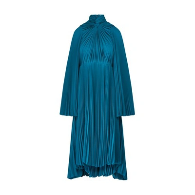 Shop Balenciaga Knotted Drape Dress In Petrol Blue
