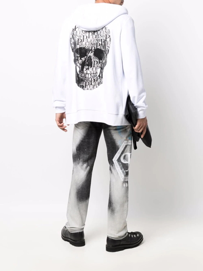 Shop Philipp Plein Skull-logo Print Hoodie In White