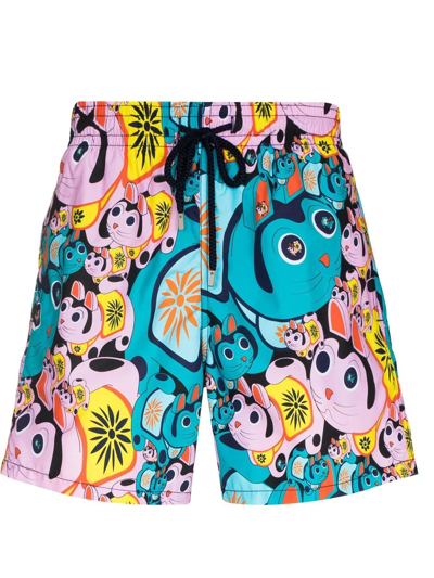 Shop Vilebrequin Maneki-neko Graphic-print Swim Shorts In Blau