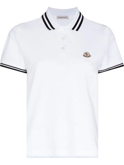 Shop Moncler Stripe-trim Polo Shirt In White