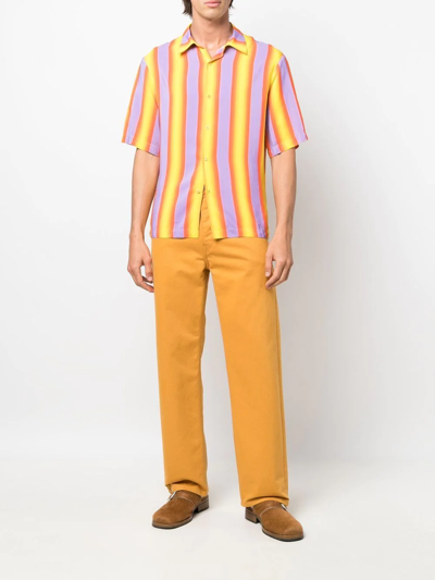 Shop Sandro Striped Short-sleeve Shirt In Yellow