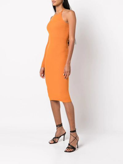 Monse One-sleeve Ribbed Wool-blend Halterneck Midi Dress In Orange