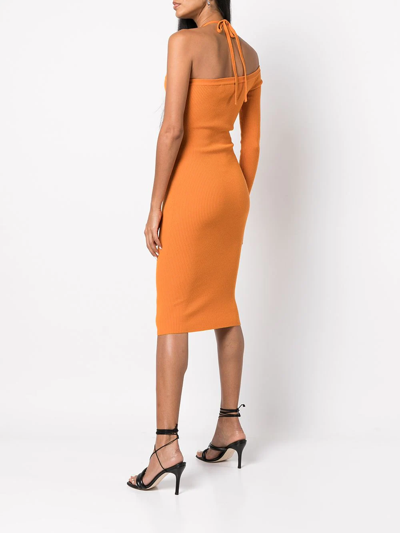 Monse One-sleeve Ribbed Wool-blend Halterneck Midi Dress In Orange