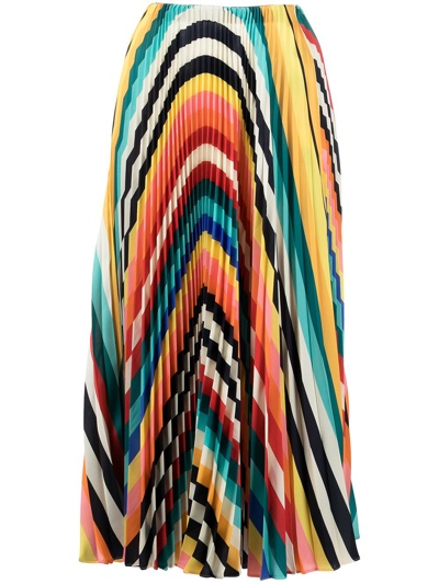 Shop Monse Wave-print Pleated Midi Skirt In Yellow