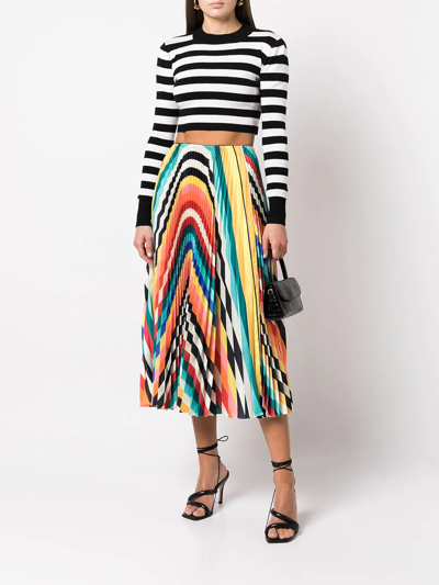 Shop Monse Wave-print Pleated Midi Skirt In Yellow