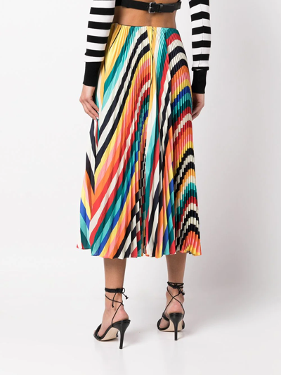Shop Monse Wave-print Pleated Midi Skirt In Yellow