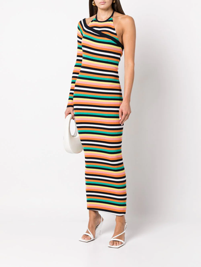 Shop Monse Horizontal-stripe Asymmetric Maxi Dress In Orange