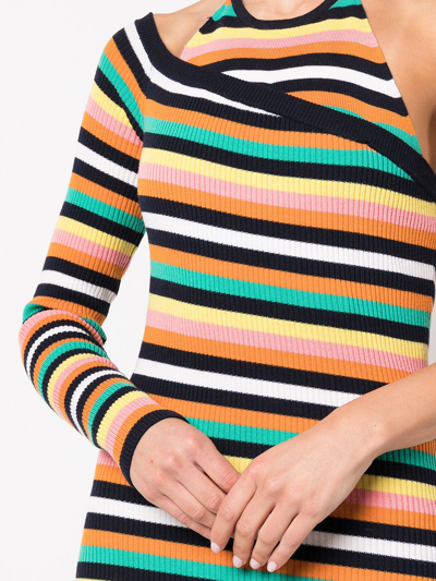Shop Monse Horizontal-stripe Asymmetric Maxi Dress In Orange