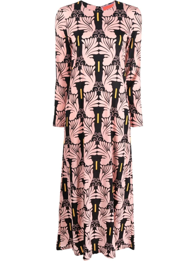 Shop La Doublej Graphic-print Long-sleeved Maxi Dress In Rosa