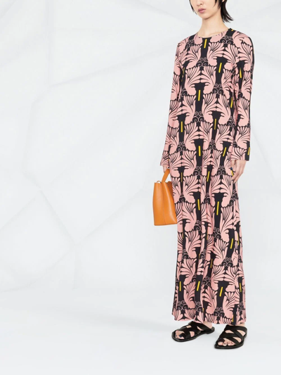 Shop La Doublej Graphic-print Long-sleeved Maxi Dress In Rosa