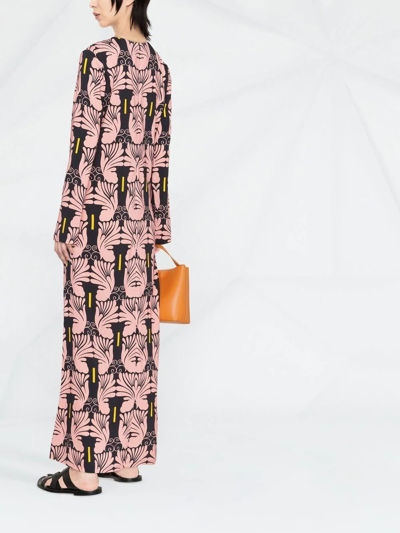 Shop La Doublej Graphic-print Long-sleeved Maxi Dress In Rosa