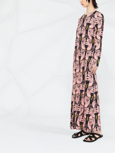 Shop La Doublej Graphic-print Long-sleeved Maxi Dress In Rosa