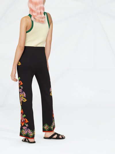 La Doublej Stretch Floral-print Straight Trousers In Schwarz