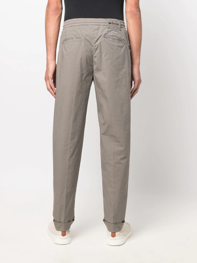 Shop Kiton Logo-patch Tapered Trousers In Grey