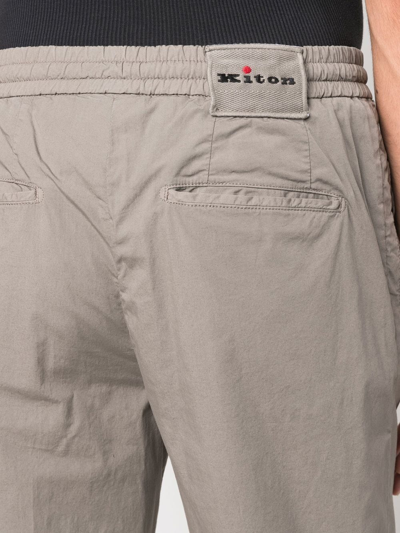 Shop Kiton Logo-patch Tapered Trousers In Grey