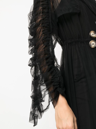 Shop Act N°1 Tulle-embellished Double-breasted Coat In Black