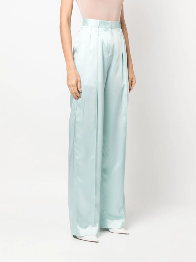 Shop Act N°1 Wide-leg Satin-finish Trousers In Blue